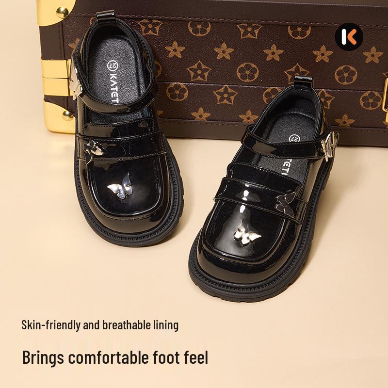 Carter Rabbit Girls' Stylish Black Leather Princess Shoes - Spring 2026 Formal Performance Footwear (X5CK004)