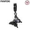 Panpoki Copper Black Butterfly Y2K Style Genuine Pendant Bracelets Charm Jewellery Party Bead DoItYourself Gift Accessory