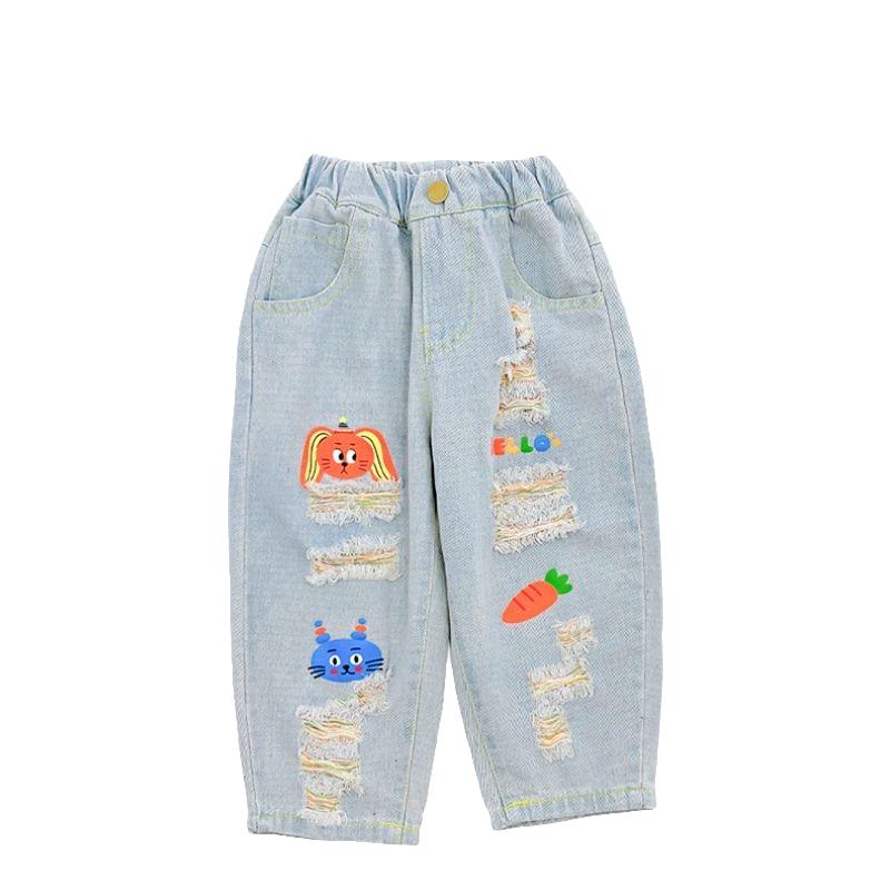 Mädchenhosen Frühling Graffiti Ripped Jeans Kinder Trendige Freizeithosen Jungenhosen