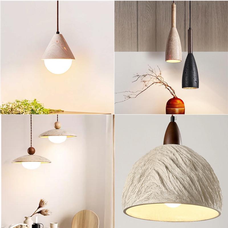 Japanese Wabi-Sabi Yellow Travertine Pendant Light, Retro Mid-Century Style for Bedroom, Homestay, or Restaurant.