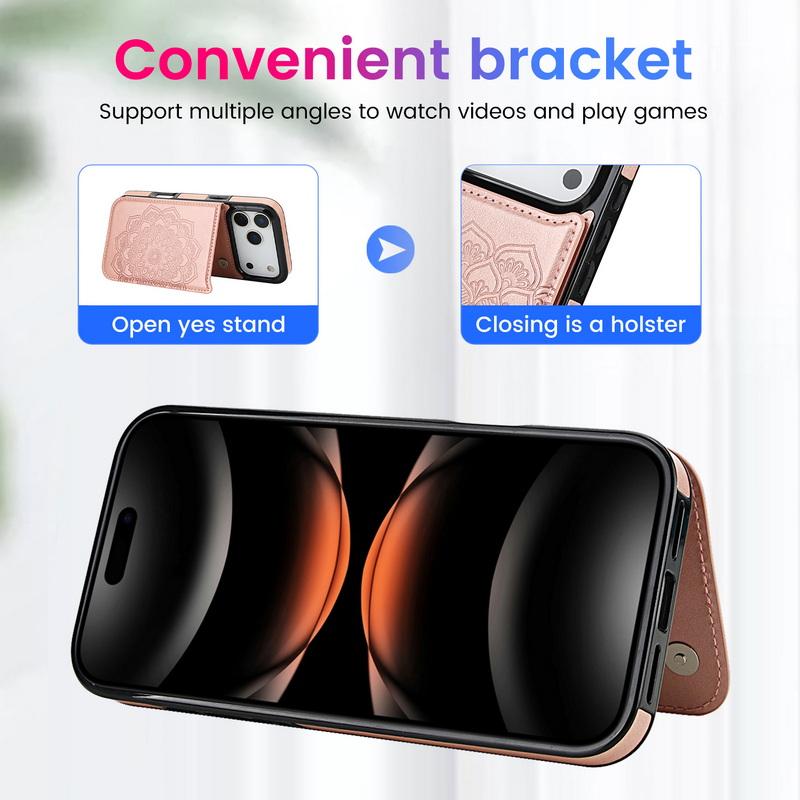 Mandala Card Pocket Leather Wallet Case For iPhone 17 Pro Max 16 15 Pro Max 14 13 12 11 Magnetic Metal Buckle Card Holder Back Cover