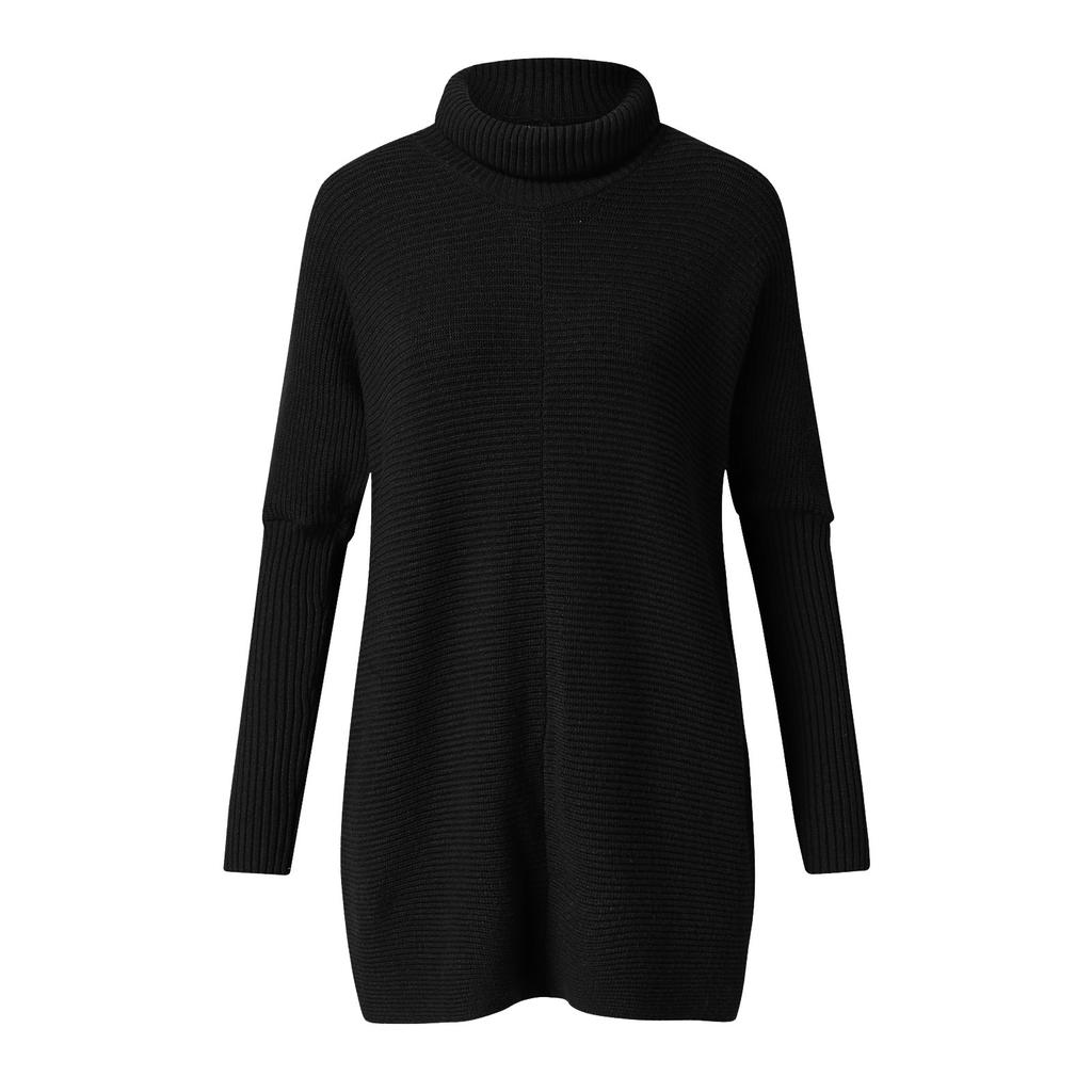 Damen-Pullover, lockerer, einfarbiger, unregelmäßiger Saum, Stehkragen, langärmliger Strickpullover