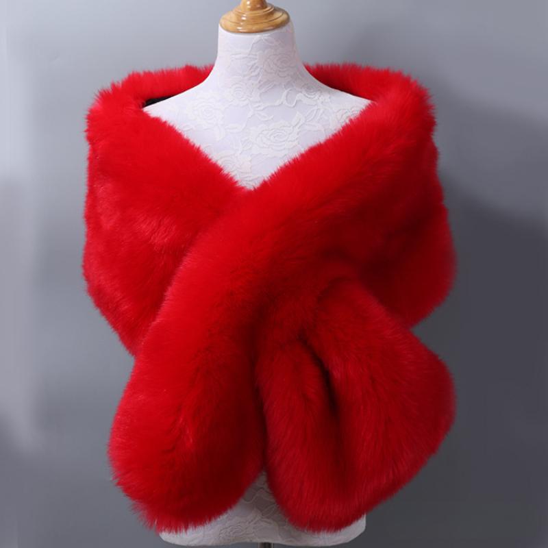 

Осень-зима роскошный искусственный мех шаль шарфы дамы плюшевые шарф накидка для свадебной вечеринки меховой болеро длинный накидка One Size красный
