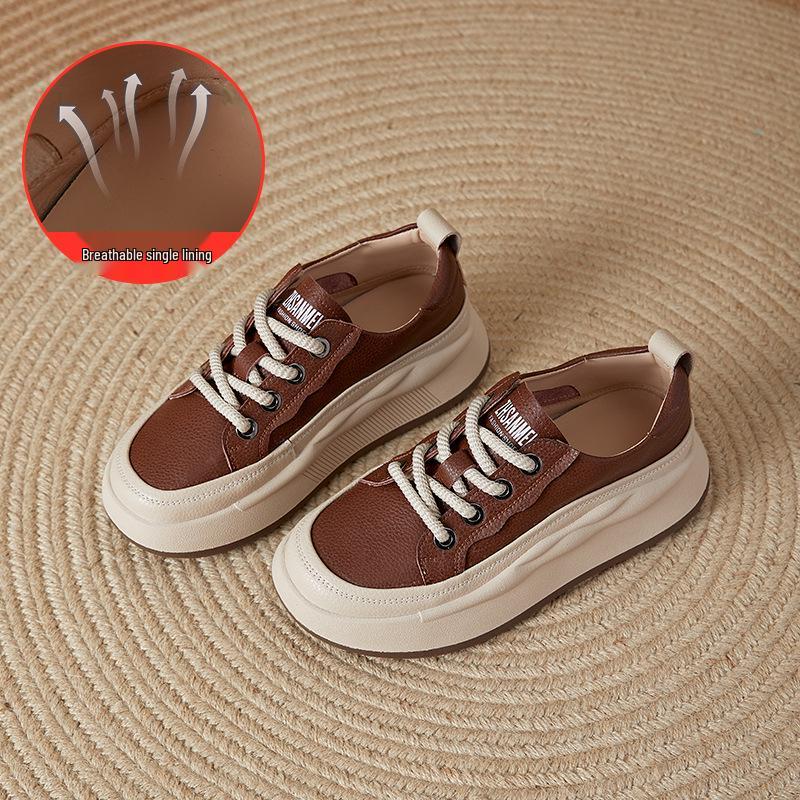 

Женские осенние повседневные кроссовки из натуральной кожи на толстой подошве, со шнуровкой, увеличивающие рост, с круглым носком, удобные и стильные 538. 39