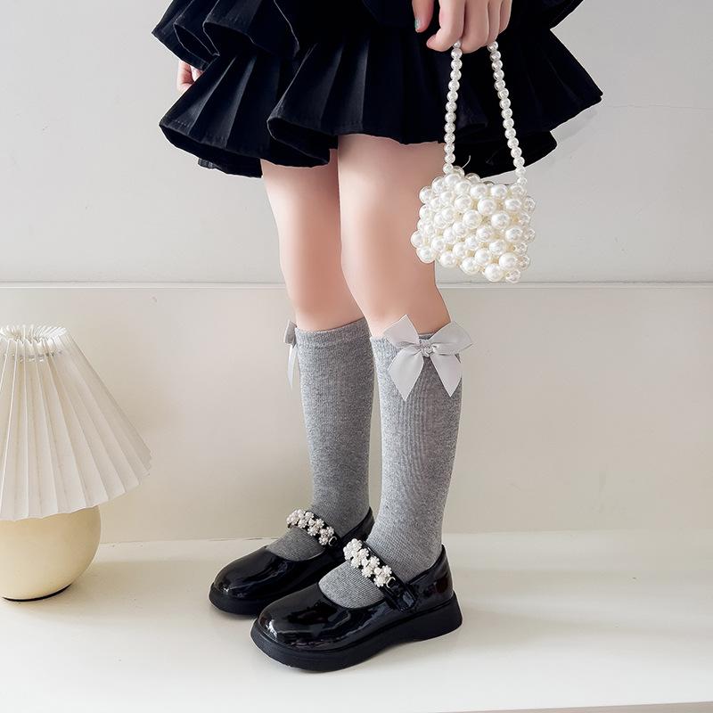 Baby Knee High Socks with Bow Knit Toddler Girl Dress Socks Cotton Tube Long Socks for Baby Newborn Infant