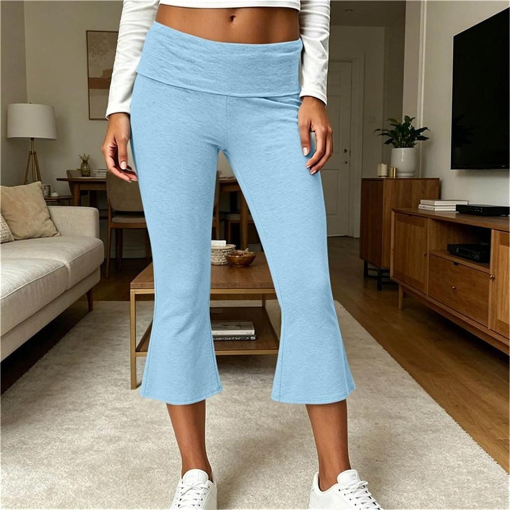 Women's Low- Yoga Pants with Flare Bell Bottom and Fold-Over Waist, for Yoga, Gym, and Casual Wear