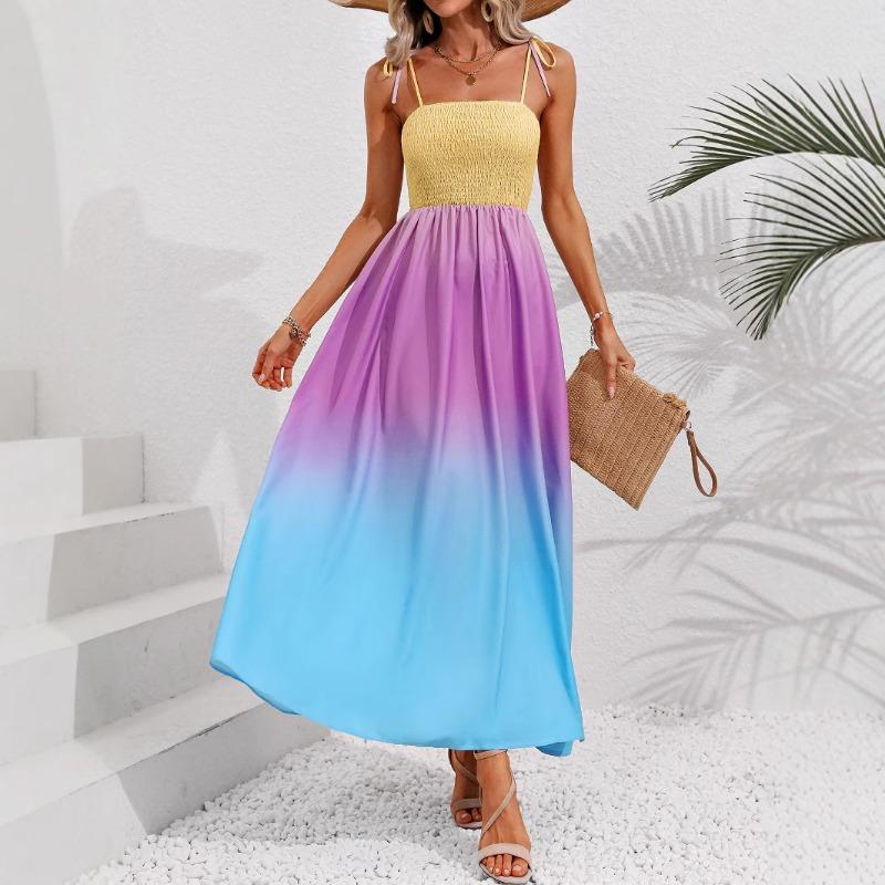 

Платье-халтер с высокой талией и градиентным лоскутным стилем для женской одежды на весну и лето S синий