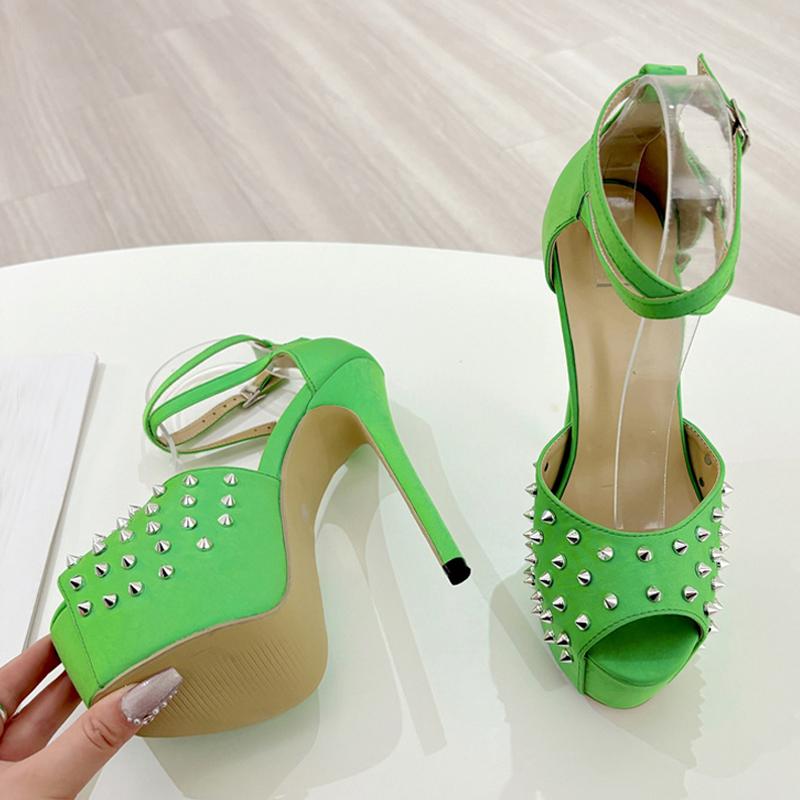 Fashion Liyke 2025 New Green High Heels Sandals Women Sexy Peep Toe Platform Pumps Fashion Rivet Decoration Ladies Party Banquet Shoes