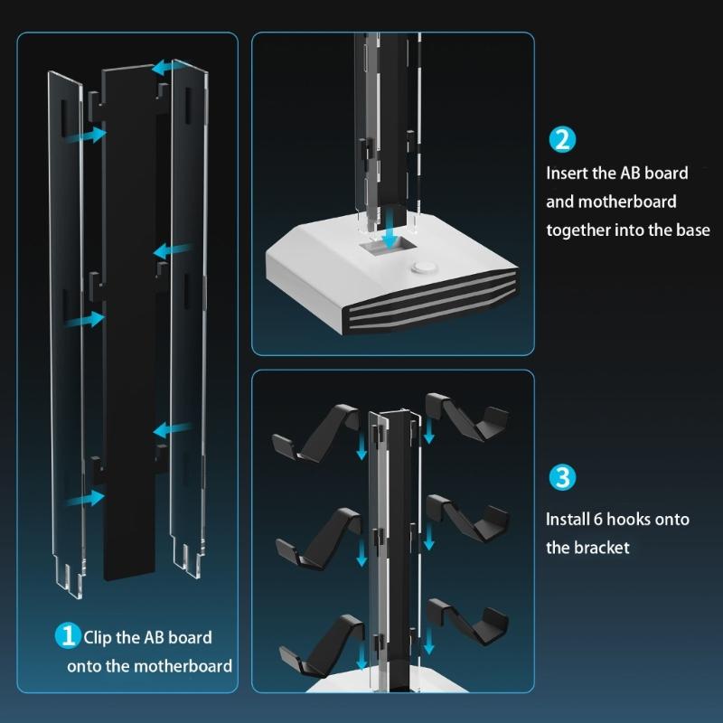 Universal Gaming Holder For Multiple Controllers And Sound Equipment Including Power Hubs