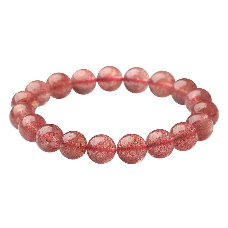 Natural Strawberry Crystal Bracelet for Women - Pink Ice Crystal Peach Blossom Design, Ideal as a Couple s Gift. Beads approximately 6mm