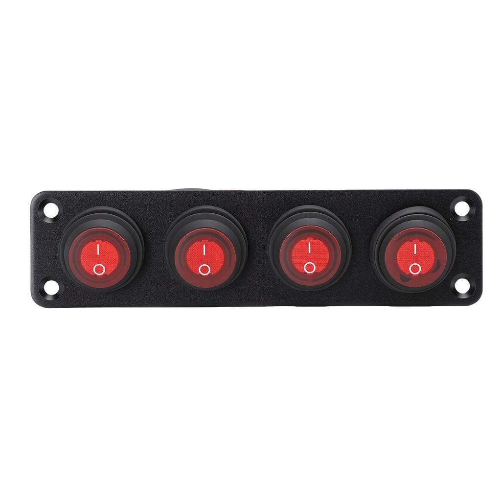 Round Toggle Switch Panel 4 Gang Red Water Proof LED Rocker Switch Panel for Car Boat Yacht UTV ATV Truck Trailer RV