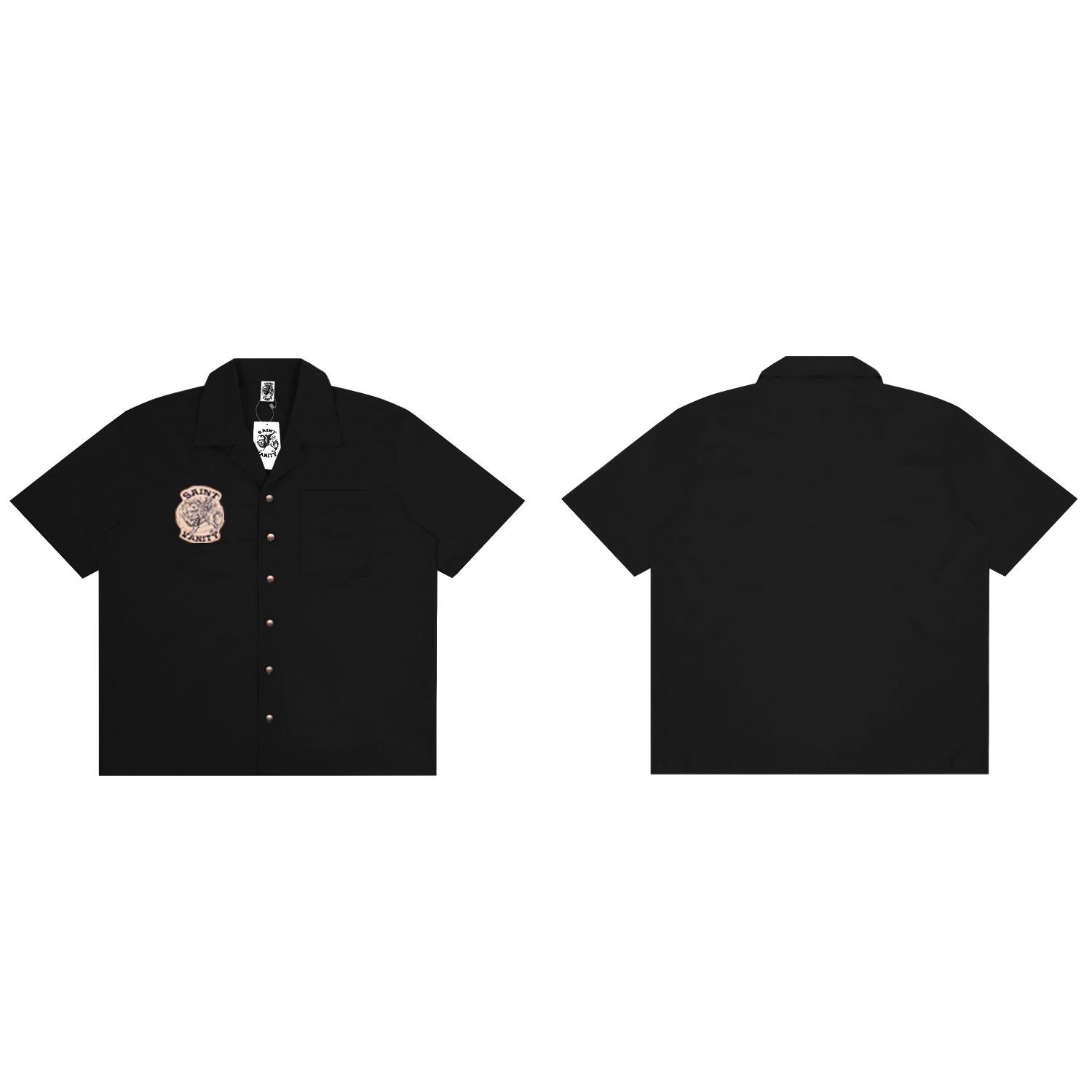 Casual Streetwear Saint Print Cuban Collar Shirt Short Sleeve Button Up Top S