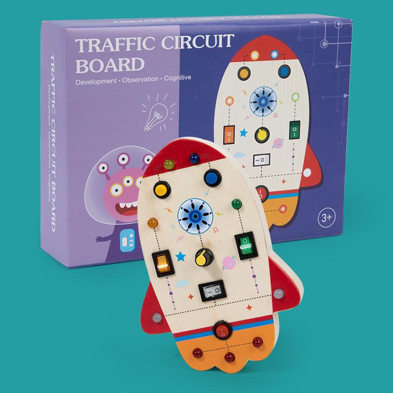 Interactive LED Busy Board: Wooden Educational Toy with Electronic Switches for Kids