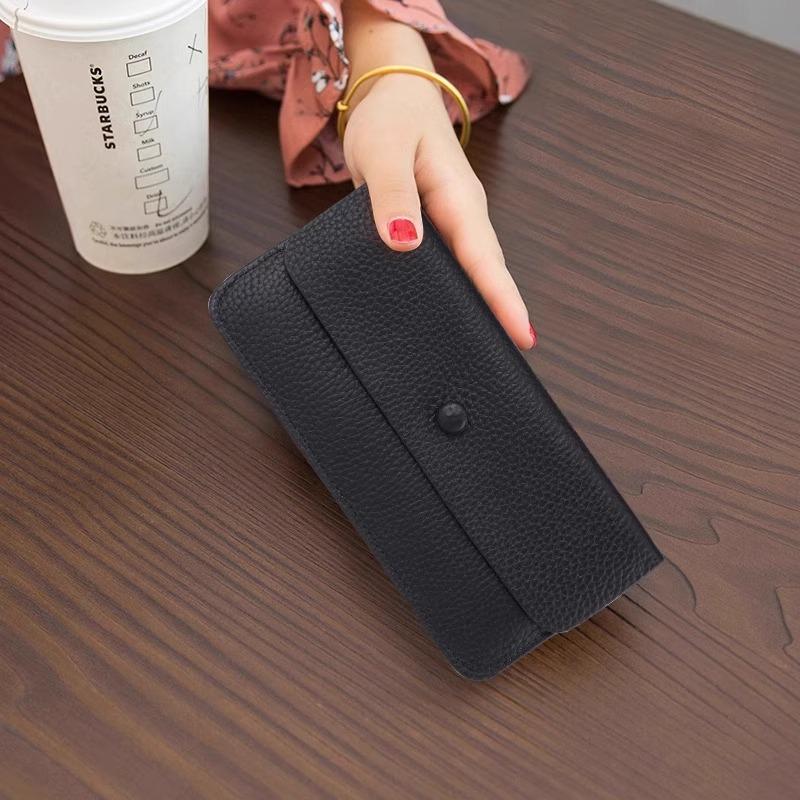 Long Genuine Leather Wallet Women's Versatile Ultra-Thin Soft Leather Cact Money Clip Card Holder Large Cy Holder Clutch Purse
