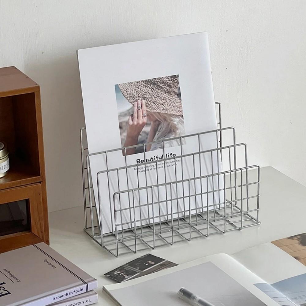 Ins Iron Desktop Organizer Storage Rack Multi-Functional Magazine Document File Book Holder Rack Home Office Desk Bookshelf