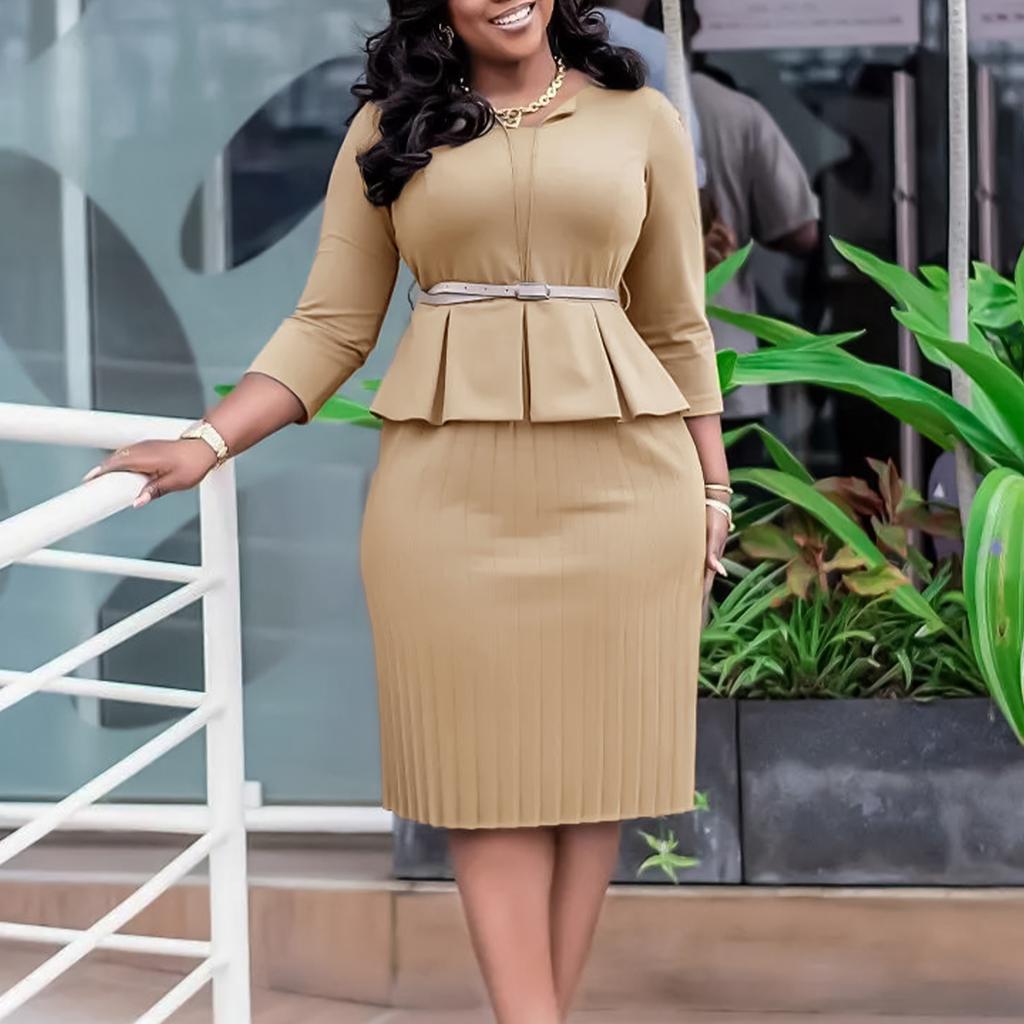 Winter women's clothing V-neck ruffle edge high waist thin OL commuter pencil skirt dress
