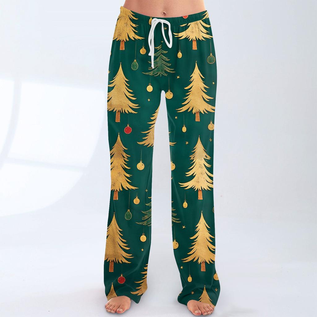 Womens Pajama Pants Sleepwear Casual Drawstring Elastic Waist Pants Comfy Straight Yoga Loose Trousers
