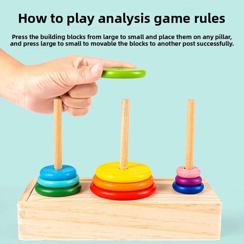 Wooden Stacking Toy Rainbow 10 Layer Tower For Early Education And Brain Development