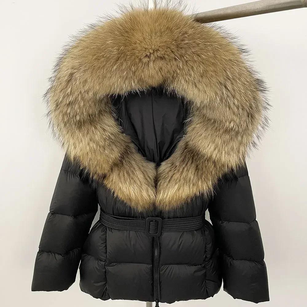 OFTBUY 2024 Jachetă albă din puf de rață, groasă, caldă, 90%, jachetă de iarnă pentru femei, cu guler de blană de raton naturală, cu glugă, casual