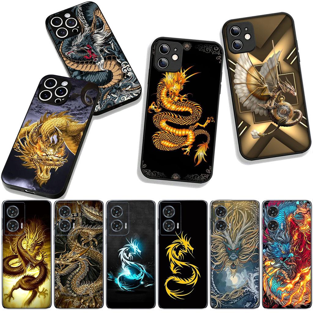 for Motorola Moto G54 G05 G24 G55 G75 G85 G15 G57 G86 Power Edge 50 30 Ultra Fusion neo Pro Case Golden Black Dragon Wallpaper