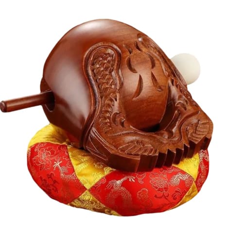 

Generic Japanese-style 3.5-inch traditional Kikutani mokugyo (wood fish) with wooden sticks and a set of plectrums. A mini meditation percussion instr