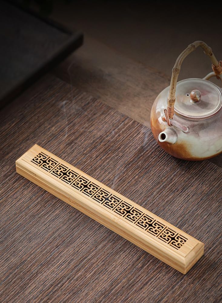 Cedar Eight Horizontal Incense Holder, Stylish Japanese Retro Style, Cute Interior Decor, Incense Stick Holder (Wave Pattern)