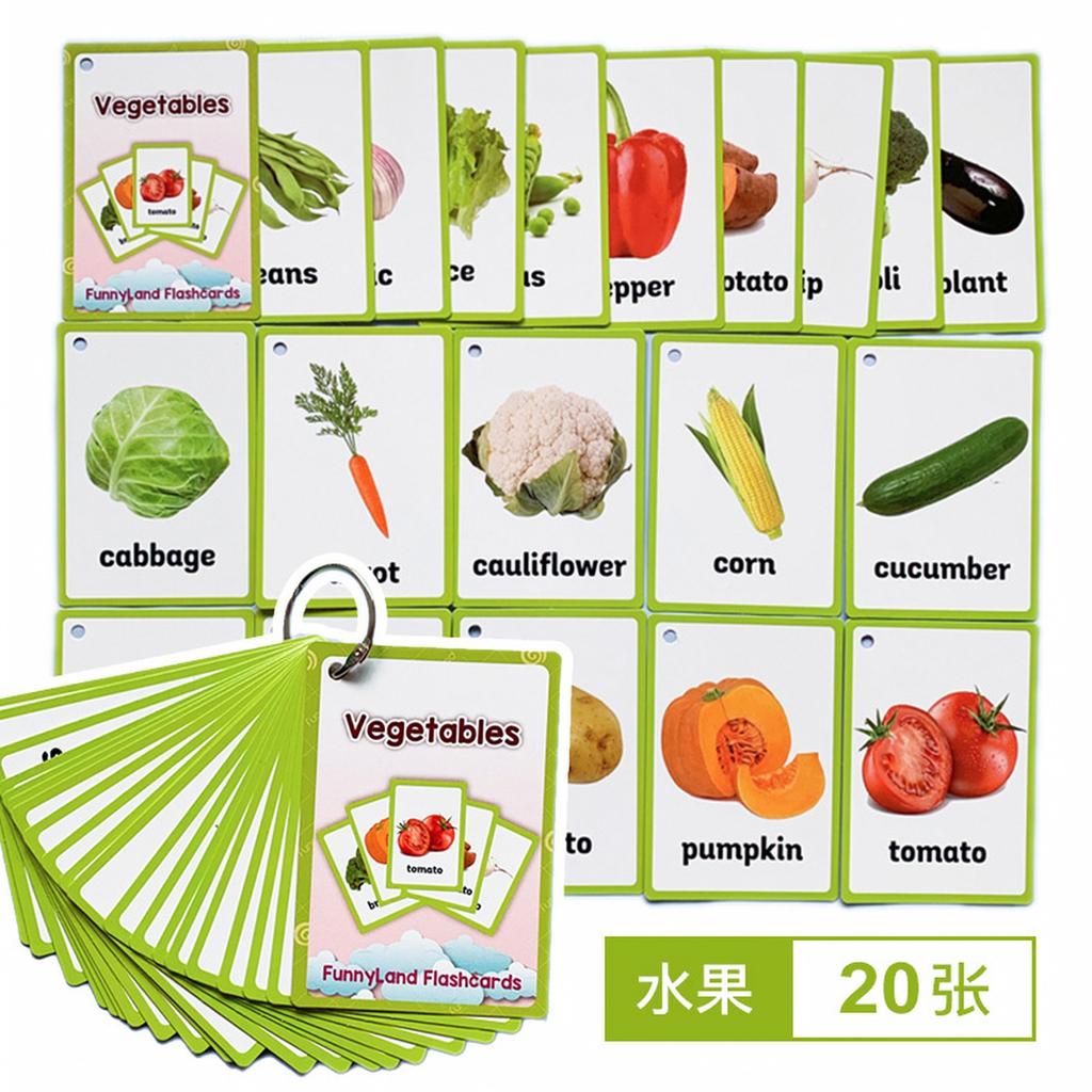 Vegetable Cards for Toddlers, 20 English Vocabulary Cards, Early Learning Educational Toys for Babies and Preschoolers, with -and- and Scan Support
