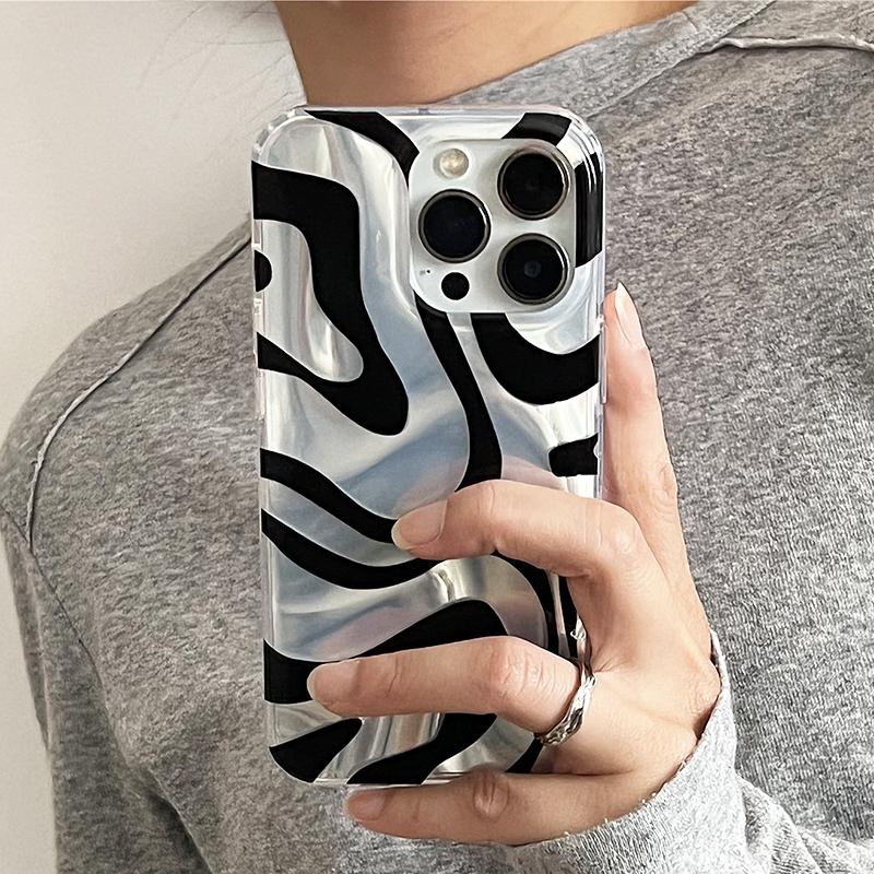 Fashion Silk Pattern Silver Black Irregular Lines Phone Cover Case For iPhone 16 Pro Max 15 14 13