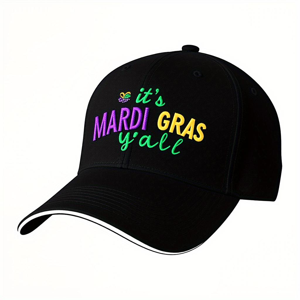 Mardi Gras Yall Print Baseball Cap Adjustable Polyester Casual Outdoor Travel Gift for Men Women