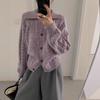 Retro Lapel Twist Knitted Cardigan Women's Clothing Autumn and Winter New Soft Waxy Loose Lazy Sweater Jacket