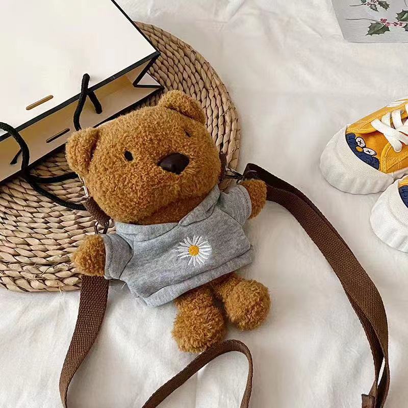 Cartoon Bear Plush Mini Sling Bag With Inner Pocket For Teens Streetwear Fashion