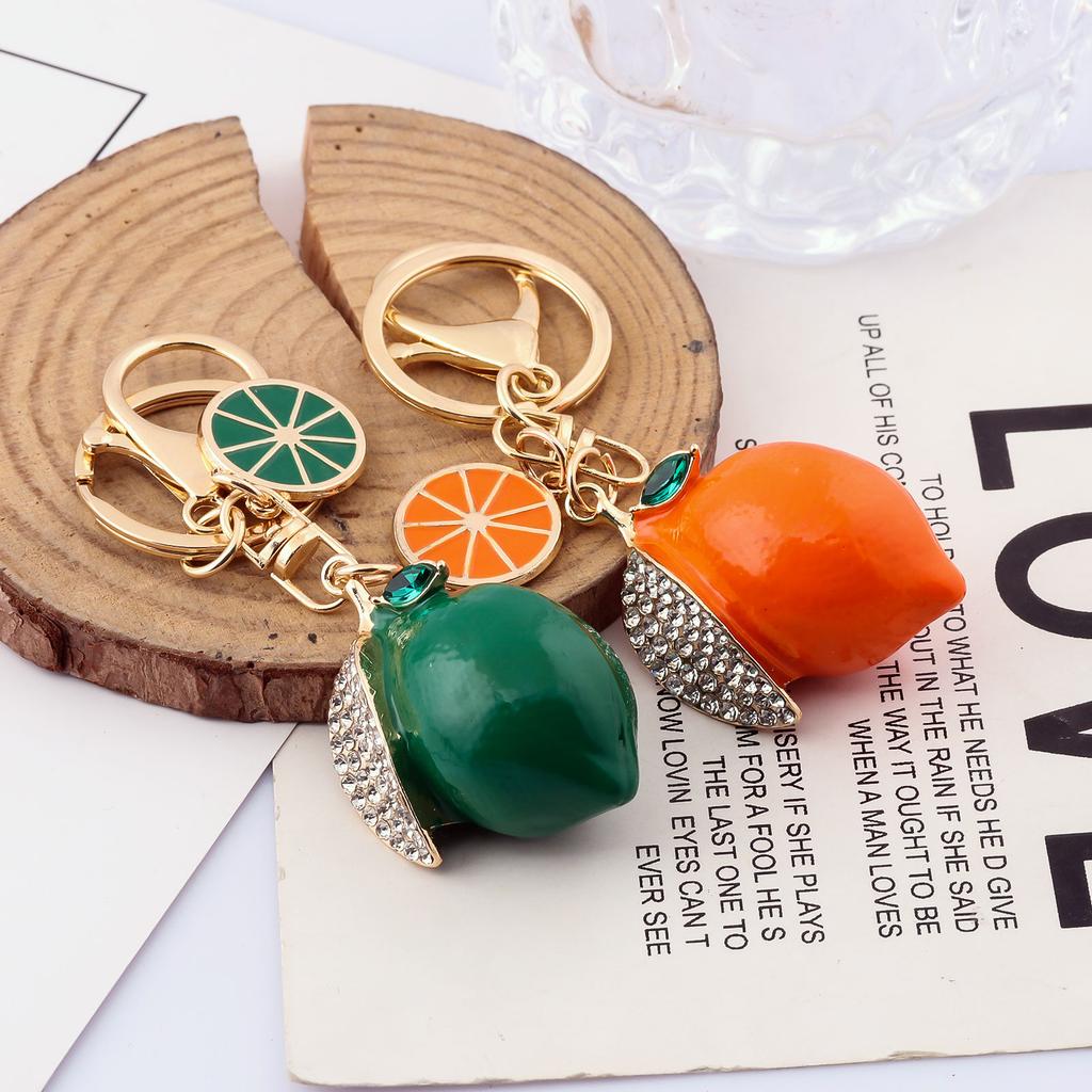 Creative Artificial Fruit Cute Rhinestone Little Lemon Car Keychain Women's Bag Pendant Keychain Keyring Cartoon Gift
