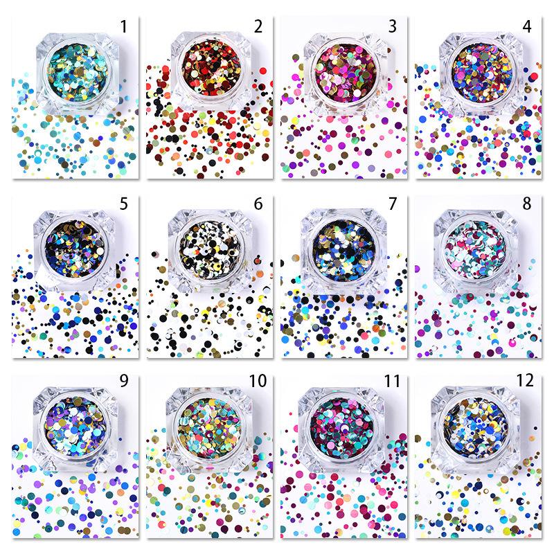 Bright Nail Art Round Sequins Nail Sequins Glitter Powder Glitter Phototherapy Nail Art Decorative Patch 12 Colors Nail Art Accessories