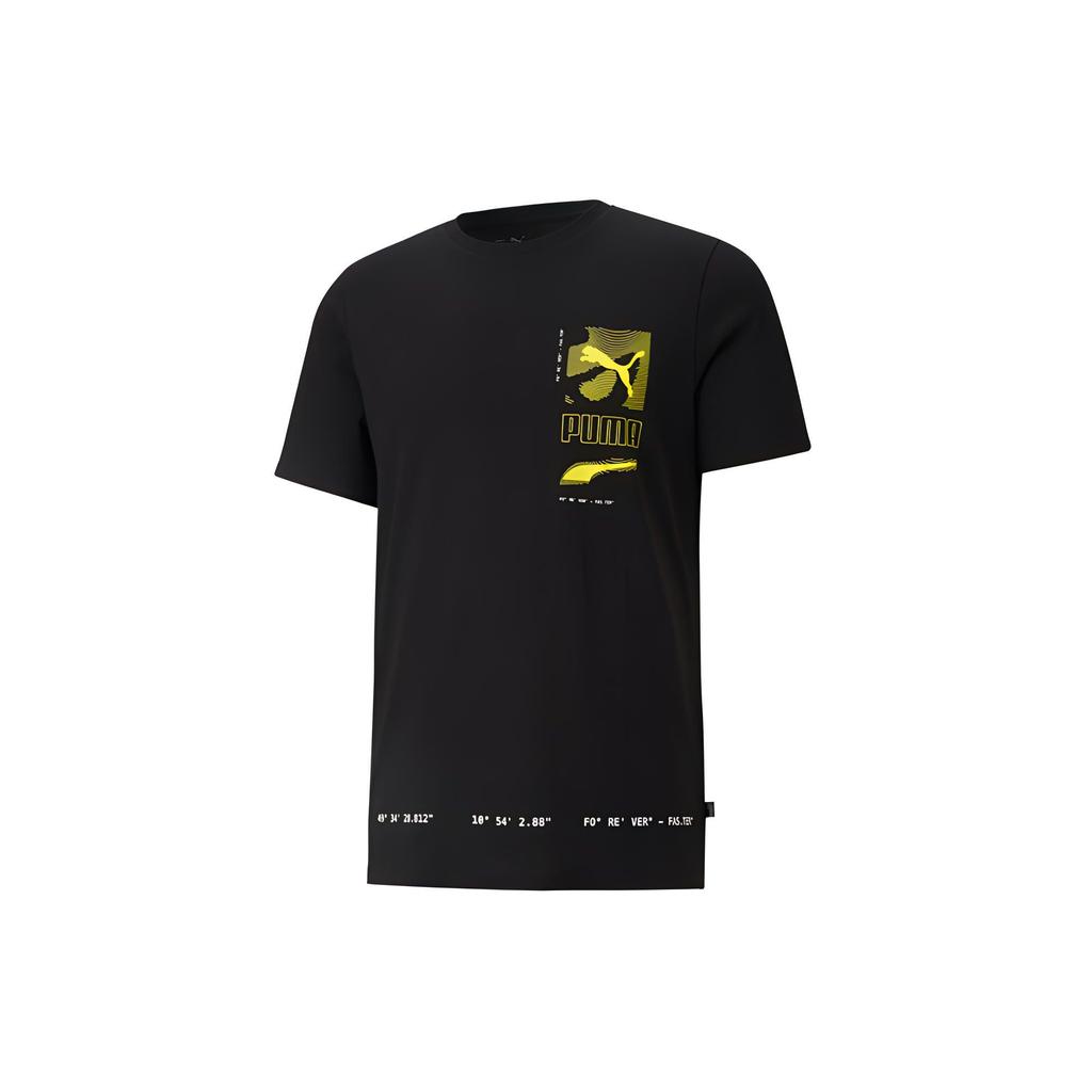 Puma Digital Logo Print Sports Short Sleeve T-Shirt Men Tops Black 855974-01