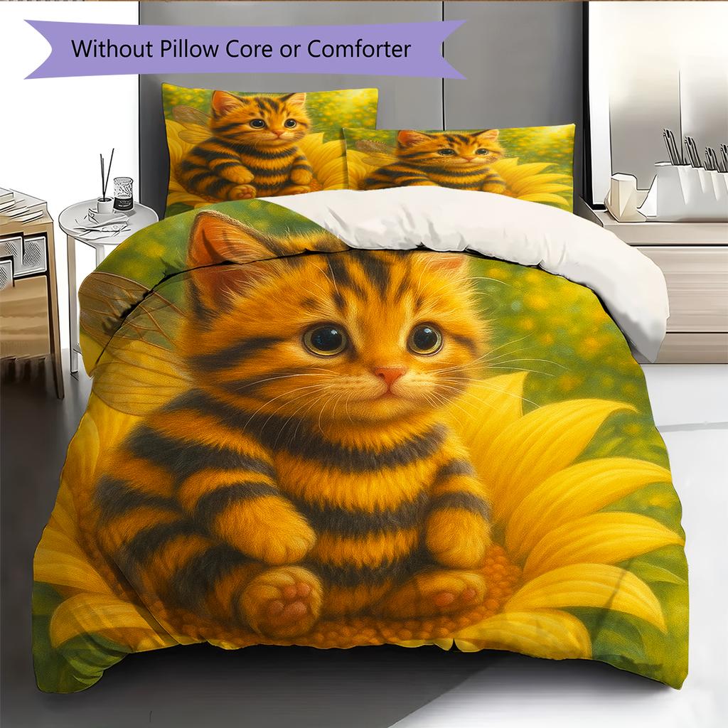 Conjunto de Colcha com Padrão de Desenho Animado Capa de Colcha Fronha Decoração de Casa Presente de Aniversário (1 capa de edredom + 2 fronhas, sem enchimento.)
