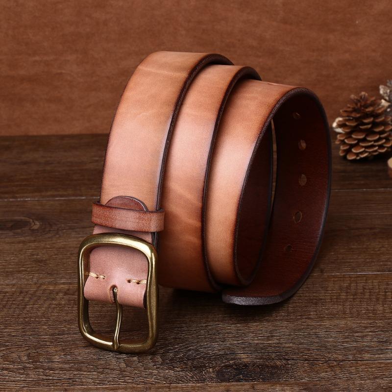 Handgefertigter Gürtel Herren Neuer Messing-Dornschließe Ledergürtel Herren Hosen Gürtel