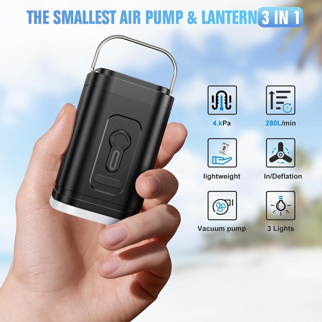 Mini Portable Air Pump with 1300mAh Battery USB Rechargeable To Inflate Deflate for Pool Floats, Air Bed, Vacuum Storage Bags