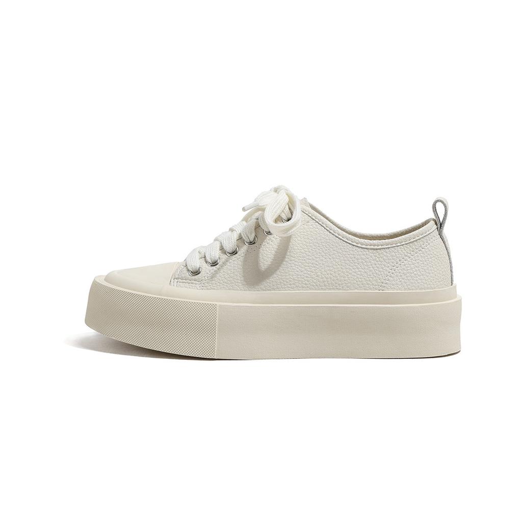 Plateau-Keks-Schuhe Leder kleine weiße Schuhe Damen Litschi-Muster Klettverschluss Plateau Freizeitschuhe Damen vielseitige Studenten-Board-Schuhe