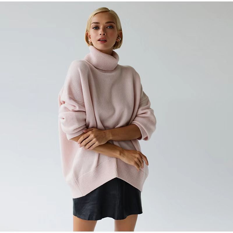 **Women's Thickened Knit Top Autumn Winter Loose Turtleneck Sweater Oversized High Neck Jumper**