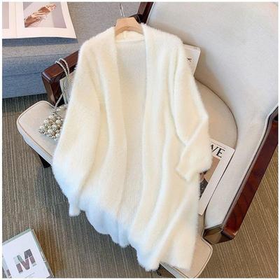 Giacca Cardigan Lunga 2025 Nuova Autunno Inverno Soffice Larga Modellante Visone Ispessito Maglione