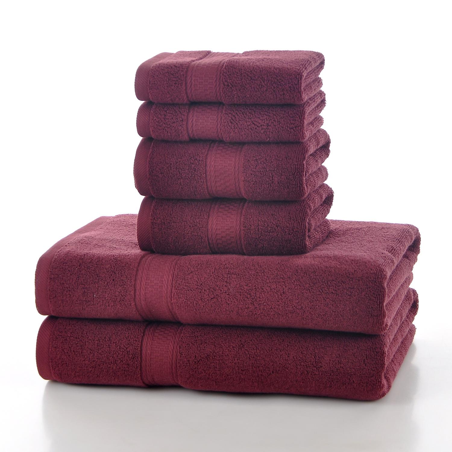 

Стиль, однотонное хлопковое полотенце, набор из шести штук бытовых полотенец, мягкие и впитывающие. 140x70cm*2,70x40cm*2,34x34cm*2 бордовый