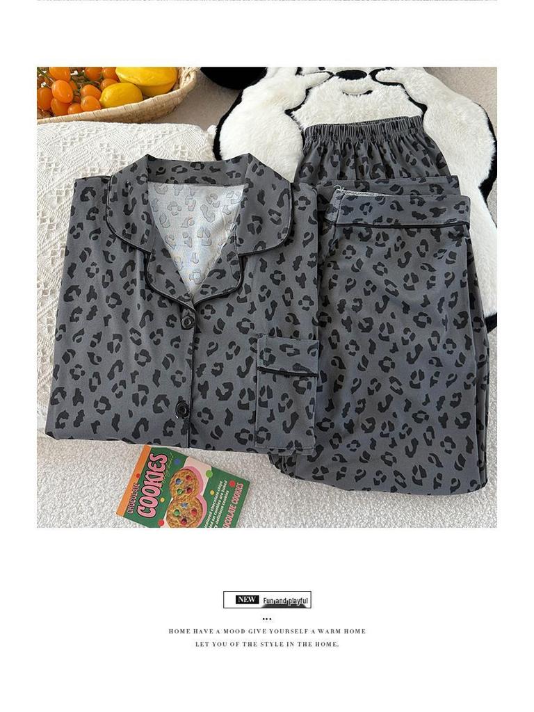 Schickes Pyjama-Set mit Leopardenmuster: Damen Kurzarm Sommer Dreiteilige Homewear