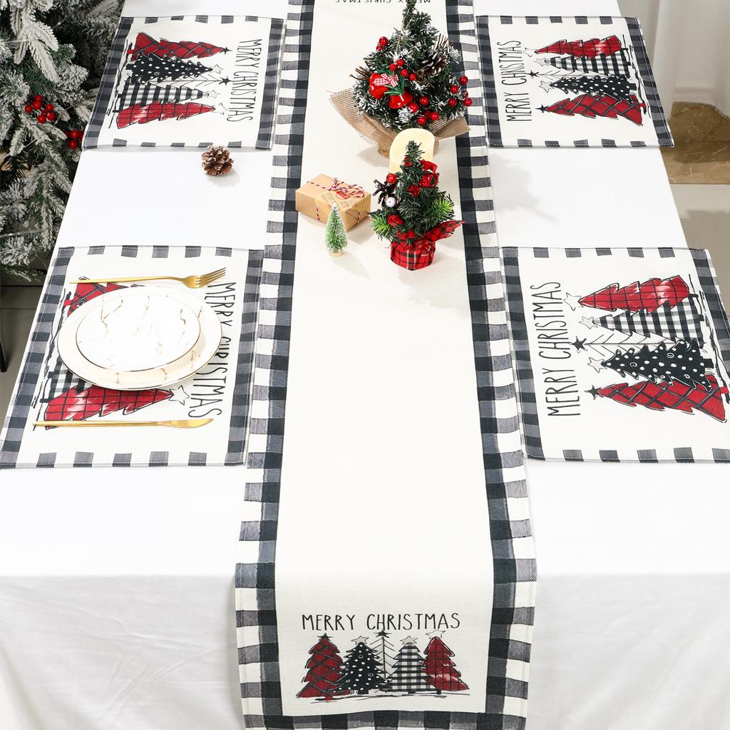 Christmas Table Runner and Placemat Set Merry Christmas Decoration for Home 2024 Xmas Ornaments Navidad Natal New Year Gift 2025