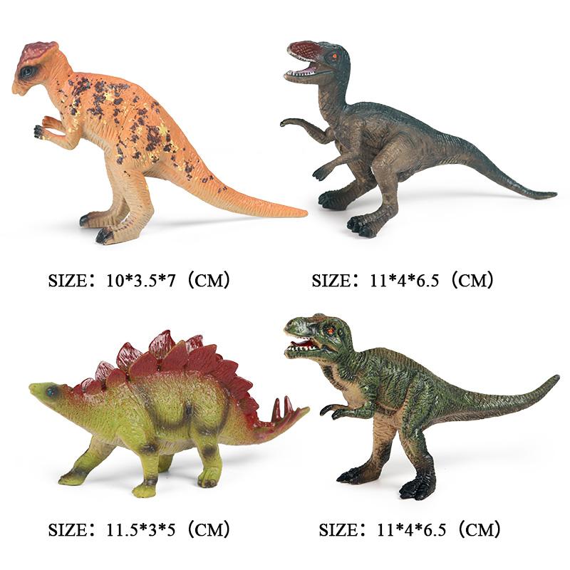 Oenux 4pcs Small Jurassic Dinosaur Set Action Figure T-Rex Mosasaurus Velociraptor Carnotaurus Animals Model Educational Kid Toy