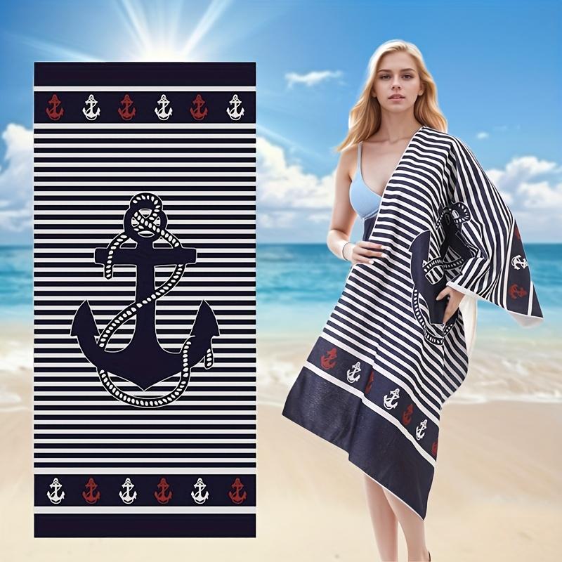 

Oversized Anchor & Stripes Beach Towel – Soft, Sand-Resistant Microfiber Towel for Adults, Machine Washable for Beach,Pool, Home W30*H60(CM)