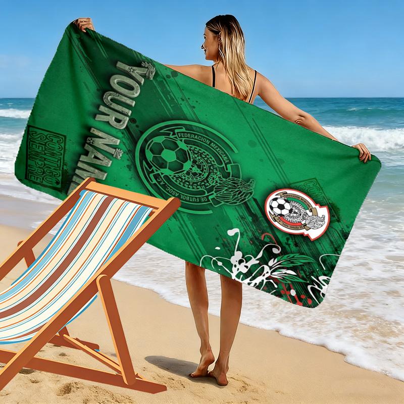 Name Custom Logo Mexico American Football Print Beach Towel, Large Soft Quick Dry Towel for Beach Camping Swimming