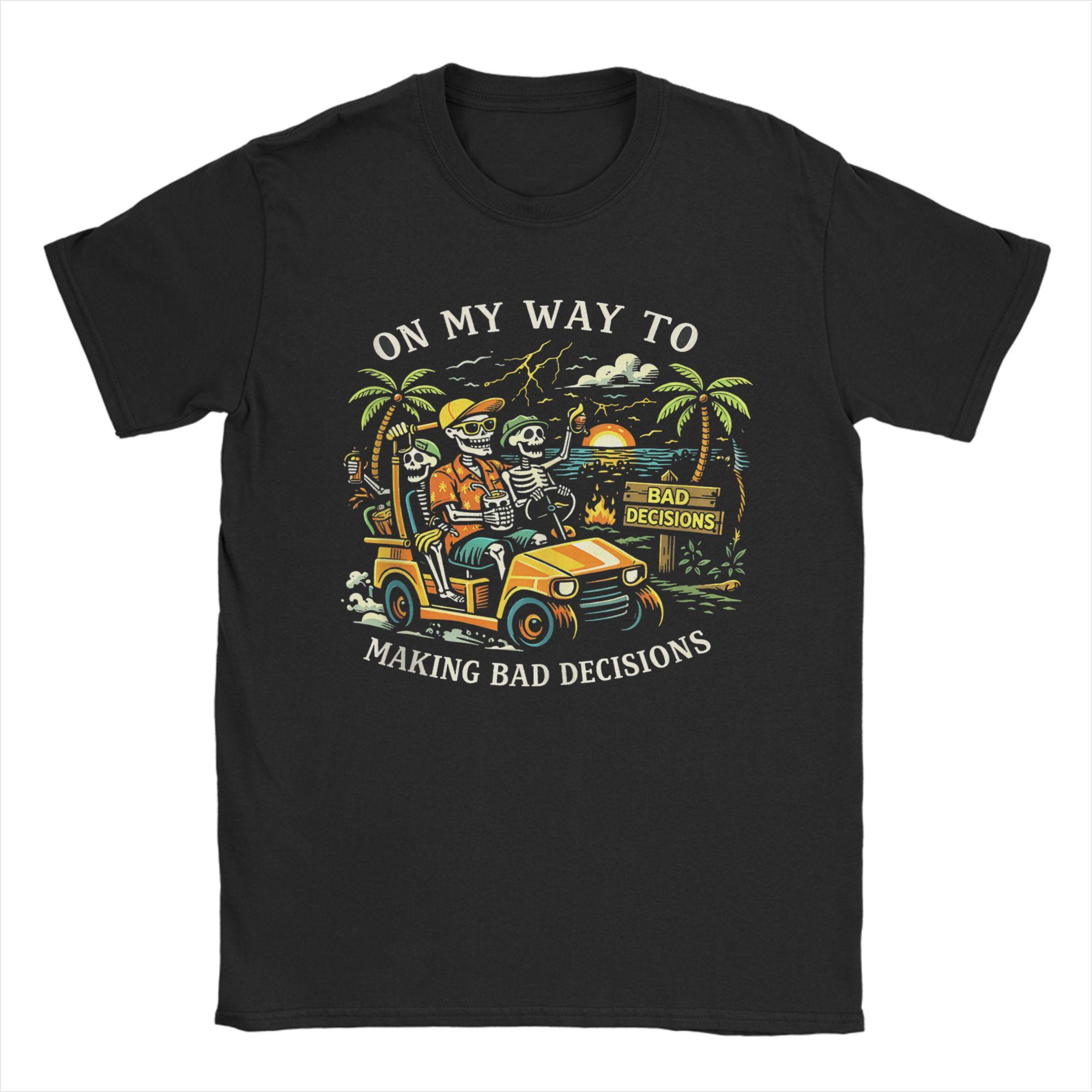 Unisexs TShirts Bad Decisions Good Stories Drinking Skull Funny Cotton Tee Shirt Short Sleeve T Shirt Crewneck Tops S