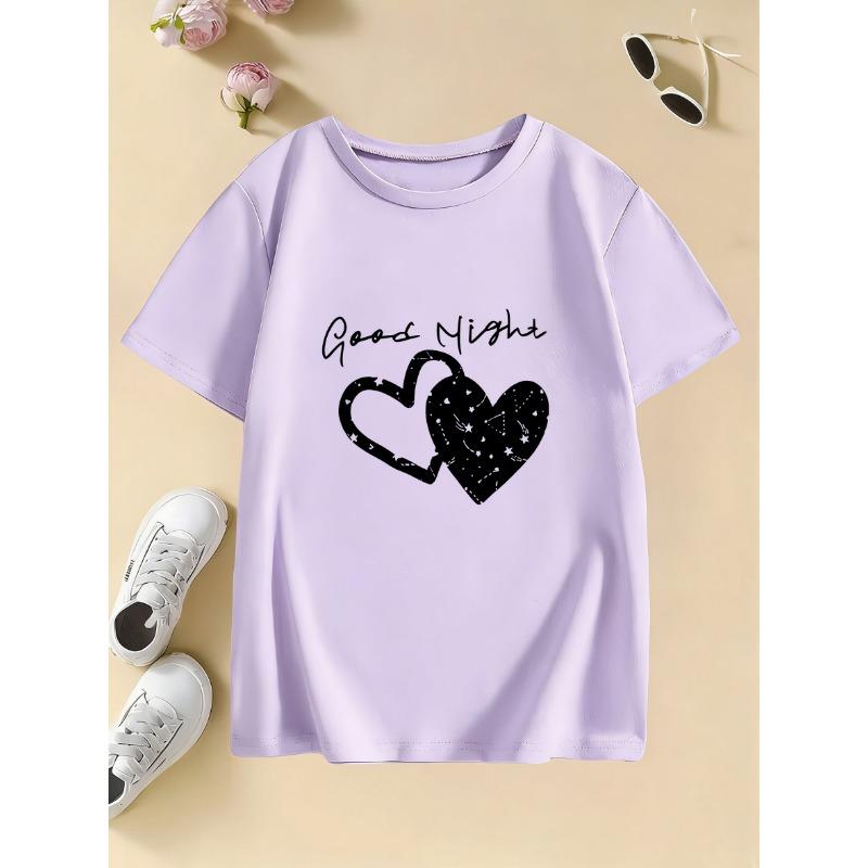 Summer and Spring Casual Tops T-shirt Good Night Heart Short Sleeve Children's T-shirt