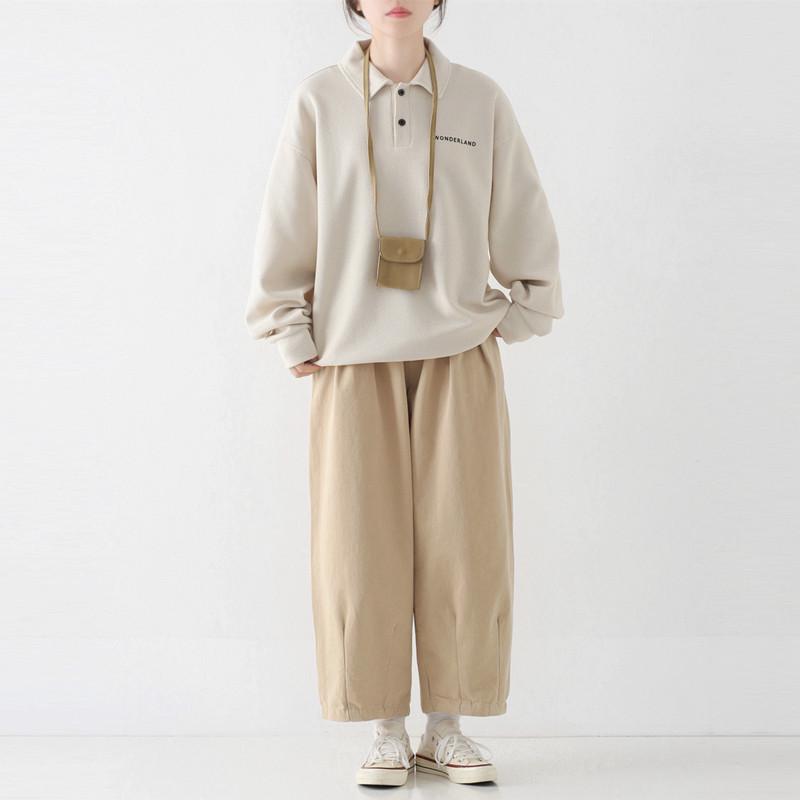 Retro Loose Fit Long Sleeve Polo Sweatshirt - French Influencer Style