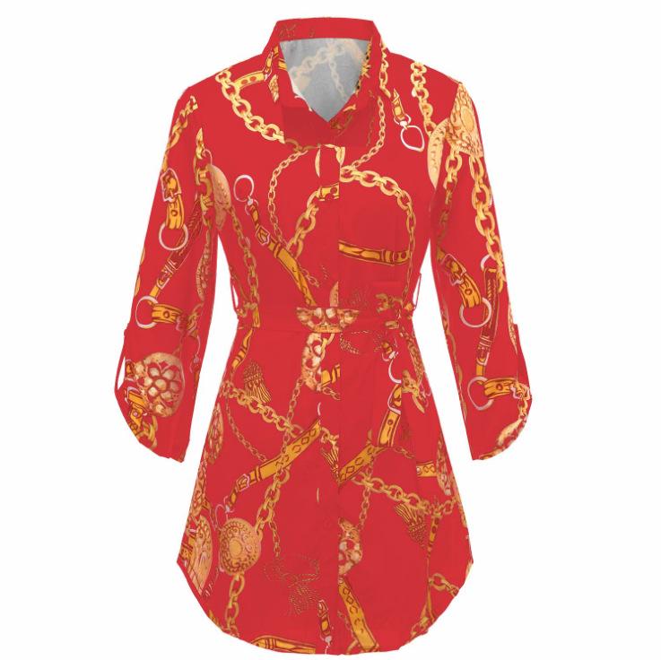 

Женская рубашка с принтом на лацкане большого размера в европейском и американском стиле – коллекция осень/зима S красный